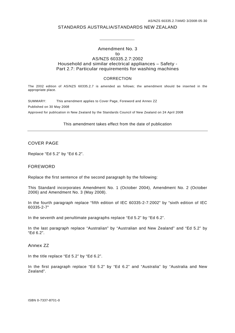 AS/NZS 60335.2.7-2002 AMDT 3