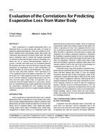 4291 — Evaluation of the Correlations for Predicting Evaporative Loss from Water Body