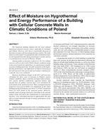 NA-04-8-2 Ã¢Â€Â“ Effect of Moisture on Hygrothermal and Energy Performance of a Building with Cellular Concrete Walls in Climatic Conditions of Poland