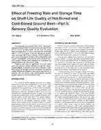 3285 (RP-350) — Effect of Freezing Rate and Storage Time on Shelf-Life Quality of Hot-Boned and Cold-Boned Ground Beef Part II, Sensory Quality Evaluation