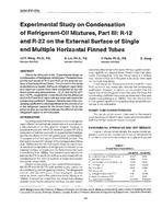 3294 (RP-378) — Experimental Study on Condensation of Refrigerant-Oil Mixtures, Part III: R-12 and R-22 on the External Surface of Single and Multiple Horizontal Finned Tubes