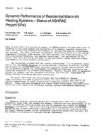KC-84-10-2 (RP-309) — Dynamic Performance of Residential Warm-Air Heating Systems-Status of ASHRAE Project SP43