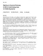 TO-2714 — Optimum Control Policies to Minimize Energy Use in HVAC Systems