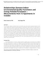 Relationships Between Indoor Environmental Quality Parameters and Energy Related Parameters: Measurements from 72 Apartments in Sweden