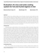 Evaluation of a Low Cost Solar Cooling System for Hot and Humid Regions in Iran