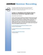 Seminar 17 — Plumbing System Design Criteria to Minimize the Potential for Legionella Growth