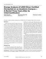 LV-17-012 — Energy Analysis of LEED Silver Certified Dining Hall on an Academic Campus–A Revisit Three Years After its Initial Certification (GIA 14Ã¢Â€Â“15)