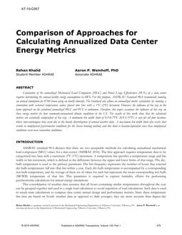 AT-19-C057 — Comparison of Approaches for Calculating Annualized Data Center Energy Metrics