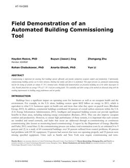 AT-19-C005 — Field Demonstration of an Automated Building Commissioning Tool