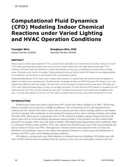 AT-19-C010 — Computational Fluid Dynamics (CFD) Modeling Indoor Chemical Reactions under Varied Lighting and HVAC Operation Conditions
