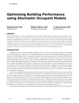 AT-19-C012 — Optimizing Building Performance using Stochastic Occupant Models