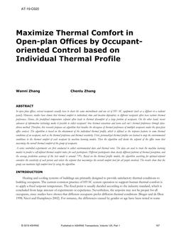 AT-19-C020 — Maximize Thermal Comfort in Open-plan Offices by Occupant-oriented Control based on Individual Thermal Profile