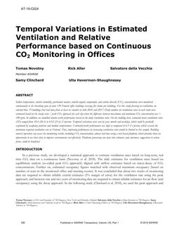 AT-19-C024 — Temporal Variations in Estimated Ventilation and Relative Performance based on Continuous CO2 Monitoring in Offices