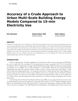 AT-19-C002 — Accuracy of a Crude Approach to Urban Multi-Scale Building Energy Models Compared to 15-min Electricity Use