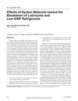 AT-19-005 — Effects of System Materials toward the Breakdown of Lubricants and Low-GWP Refrigerants (RP-1774)