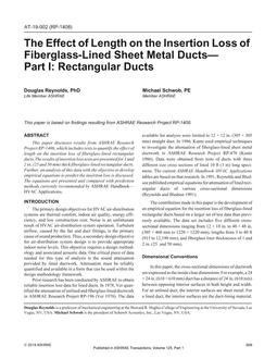 AT-19-002 — The Effect of Length on the Insertion Loss of Fiberglass-Lined Sheet Metal Ducts–Part I: Rectangular Ducts (RP-1408)