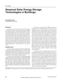 AT-19-007 — Seasonal Solar Energy Storage Technologies in Buildings