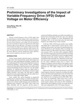 AT-19-009 — Preliminary Investigations of the Impact of Variable-Frequency Drive (VFD) Output Voltage on Motor Efficiency