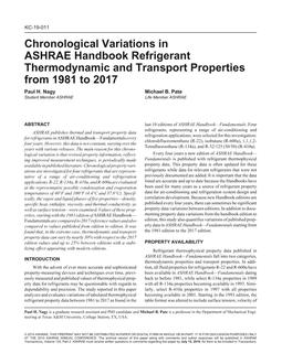 KC-19-011 — Chronological Variations in ASHRAE Handbook Refrigerant Thermodynamic and Transport Properties from 1981 to 2017