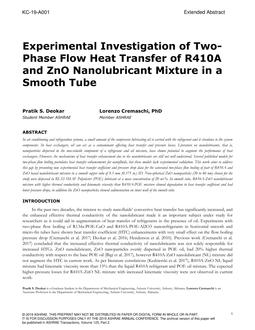 KC-19-A001 — Experimental Investigation of Two-Phase Flow Heat Transfer of R410A and ZnO Nanolubricant Mixture in a Smooth Tube