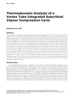 KC-19-C005 — Thermodynamic Analysis of a Vortex Tube Integrated Subcritical Vapour Compression Cycle