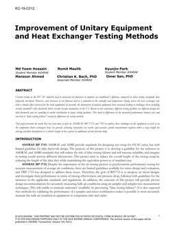 KC-19-C012 — Improvement of Unitary Equipment and Heat Exchanger Testing Methods