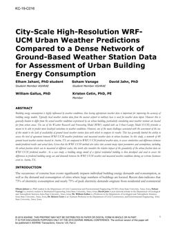 KC-19-C016 — City-Scale High-Resolution WRF-UCM Urban Weather Predictions Compared to a Dense Network of Ground-Based Weather Station Data for Assessment of Urban Building Energy Consumption