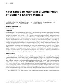 KC-19-C003 — First Steps to Maintain a Large Fleet of Building Energy Models