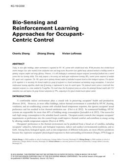 KC-19-C030 — Bio-Sensing and Reinforcement Learning Approaches for Occupant-Centric Control