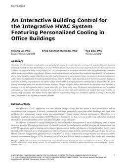KC-19-C033 — An Interactive Building Control for the Integrative HVAC System Featuring Personalized Cooling in Office Buildings
