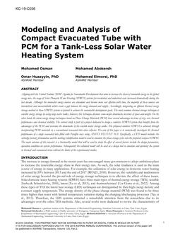 KC-19-C036 — Modeling and Analysis of Compact Evacuated Tube with PCM for a Tank-Less Solar Water Heating System