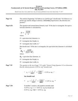 Errata to Fundamentals of Air System Design I-P, 2nd Edition, July 18, 2019