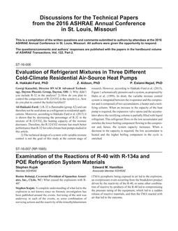 Discussions for ASHRAE Transactions – 2016 Annual Conference – St. Louis, Vol. 122, Part 2