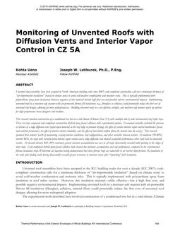 Monitoring of Unvented Roofs with Diffusion Vents and Interior Vapor Control in CZ 5A