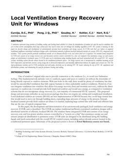 Local Ventilation Energy Recovery Unit for Windows