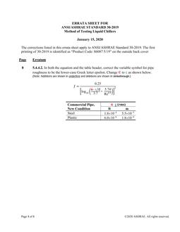 ASHRAE 30-2019 Errata (January 15, 2020)