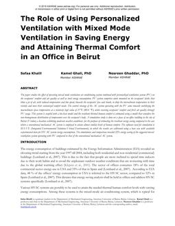 The Role of Using Personalized Ventilation with Mixed Mode Ventilation in Saving Energy and Attaining Thermal Comfort in an Office in Beirut