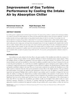 Improvement of Gas Turbine Performance by Cooling the Intake Air by Absorption Chiller