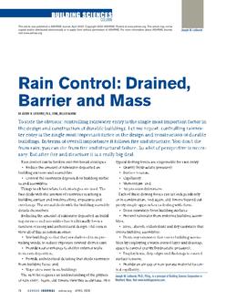 Building Sciences: Rain Control: Drained, Barrier and Mass