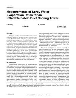 OR-20-024 — Measurements of Spray Water Evaporation Rates for an Inflatable Fabric Duct Cooling Tower