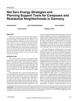 OR-20-023 — Net Zero Energy Strategies and Planning Support Tools for Campuses and Residential Neighborhoods in Germany