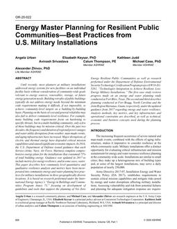 OR-20-022 — Energy Master Planning for Resilient Public Communities–Best Practices from U.S. Military Installations
