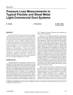 OR-20-016 — Pressure Loss Measurements in Typical Flexible and Sheet Metal Light-Commercial Duct Systems