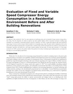 OR-20-C072 — Evaluation of Fixed and Variable Speed Compressor Energy Consumption in a Residential Environment Before and After Building Renovations