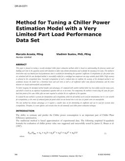 OR-20-C071 — Method for Tuning a Chiller Power Estimation Model with a Very Limited Part Load Performance Data Set
