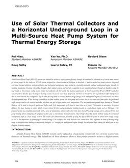 OR-20-C073 — Use of Solar Thermal Collectors and a Horizontal Underground Loop in a Multi-Source Heat Pump System for Thermal Energy Storage