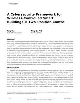 OR-20-C050 — A Cybersecurity Framework for Wireless-Controlled Smart Buildings I: Two-Position Control