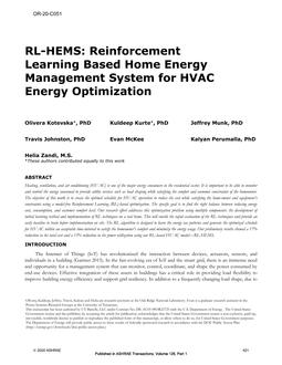 OR-20-C051 — RL-HEMS: Reinforcement Learning Based Home Energy Management System for HVAC Energy Optimization