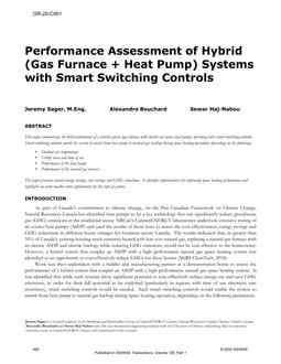 OR-20-C061 — Performance Assessment of Hybrid (Gas Furnace + Heat Pump) Systems with Smart Switching Controls