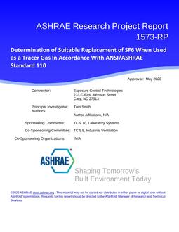 RP-1573 — Determination of Suitable Replacement of SF6 When Used as a Tracer Gas In Accordance With ANSI/ASHRAE Standard 110